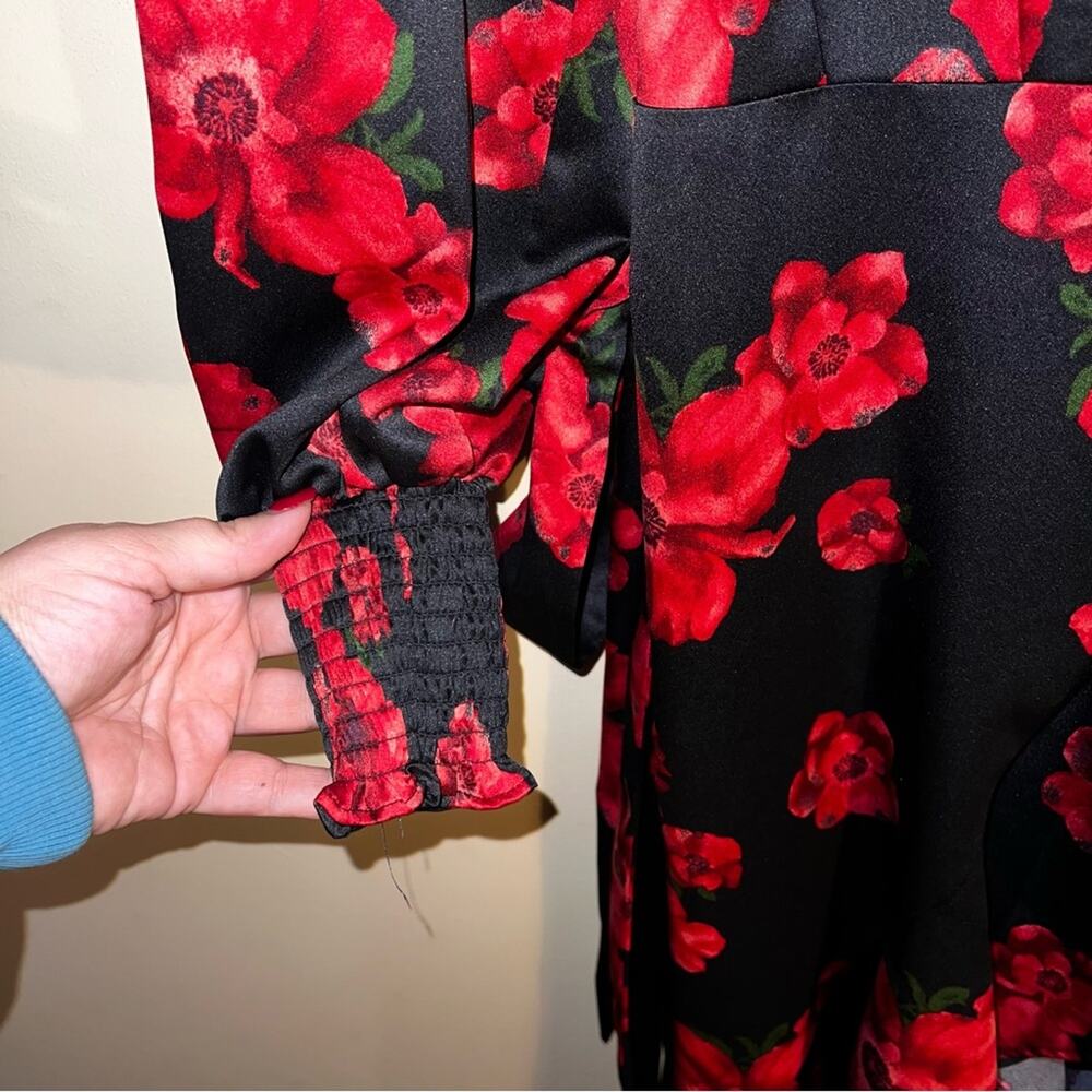 RACHEL PARCELL Wrap Satin Ted Poppy Print Asymmetrical Dress XS - Picture 5 of 9